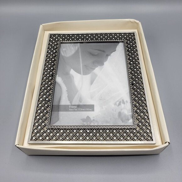 Elegant Silver Ornate Photo Picture Frame Diamond Lattice Trellis Rhinestones - Picture 7 of 8